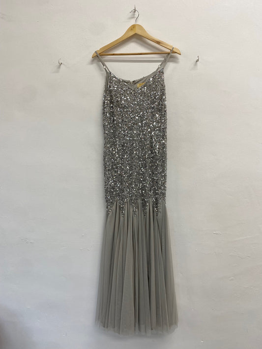 Fabulous Maya deluxe Dress Uk 10 Silver sequin mermaid tail JF463