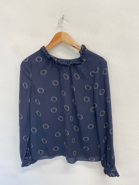 Fabulous Hobbs Blouse UK 10 Navy Blue Clarice spotted JF463
