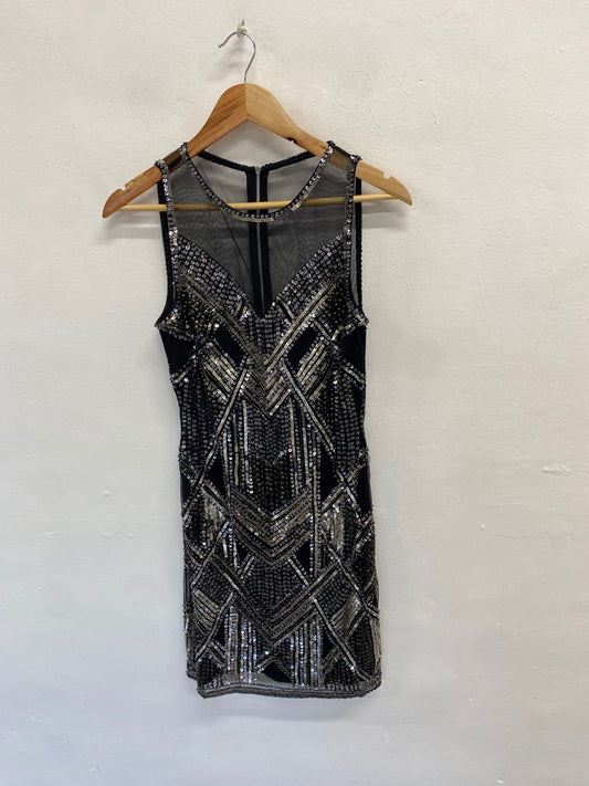 Fabulous Miss Selfridge Dress Uk 10 Black and silver sequin party JF463