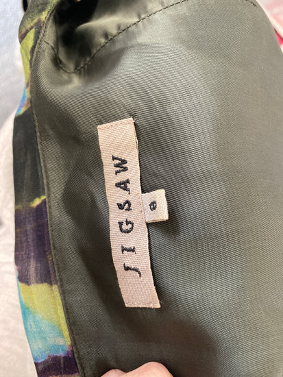 Fabulous Jigsaw Midi Dress Uk 8 Abstract purple green silk wool AP464