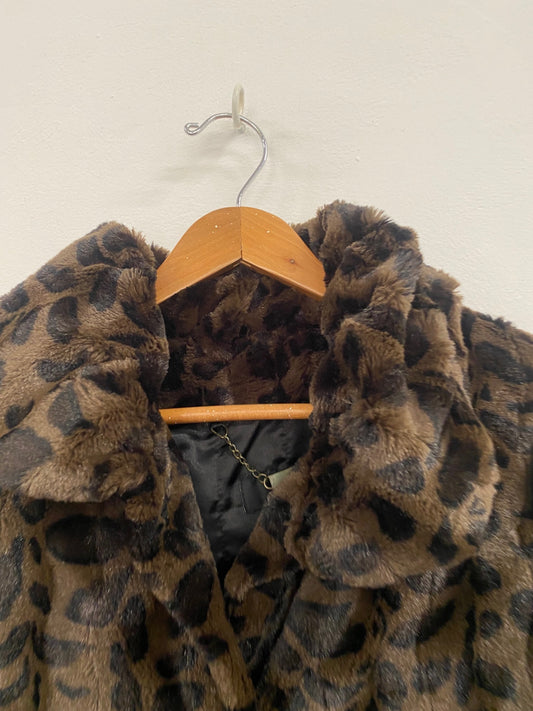 Fabulous Dennis Basso chocolate leopard Faux Fur Coat UKS Brown & Black Leopard Print AW002