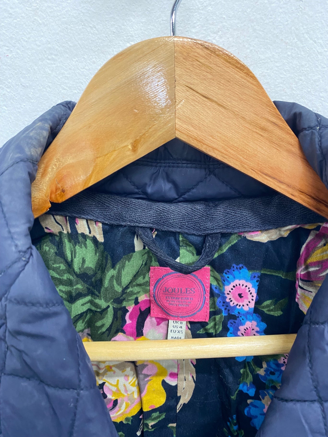 Fabulous Joules Hampton Quilted jacket UK 8 Navy blue TG465