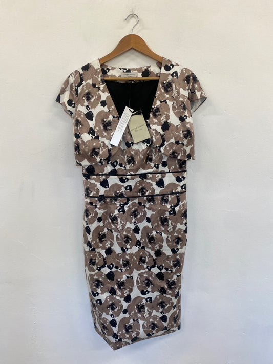 Fabulous Laura Ashley Poppy Occasion Dress Uk14 Beige & black AS466