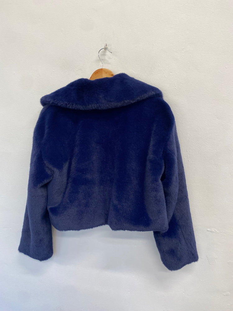 Fabulous JAYLEY Faux fur jacket UK M Navy classy AS466