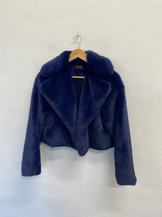 Fabulous JAYLEY Faux fur jacket UK M Navy classy AS466