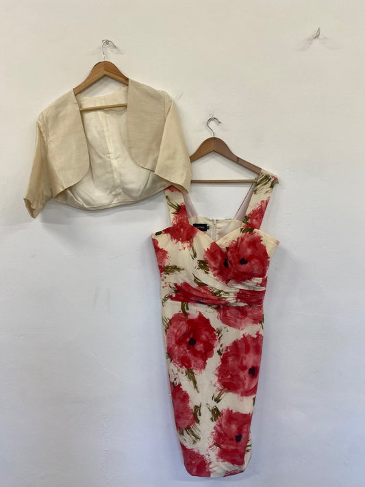 Fabulous Inspirato floral MOB Dress Uk14 Cream and Red AS466