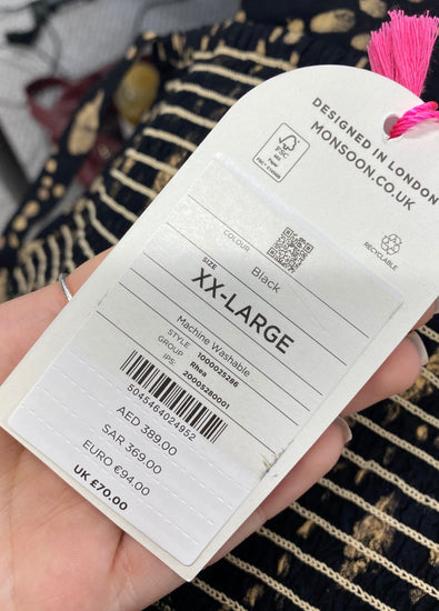 Fabulous Monsoon Jumpsuit UK XXL Black and Gold pattern CC001