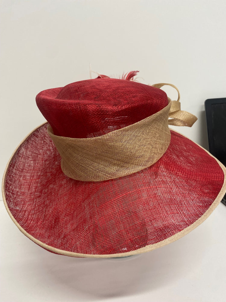 Fabulous Jacques Vert floral Occasion Hat One size Red & beige AS466