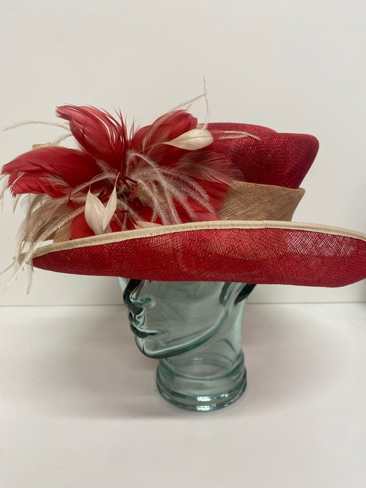 Fabulous Jacques Vert floral Occasion Hat One size Red & beige AS466