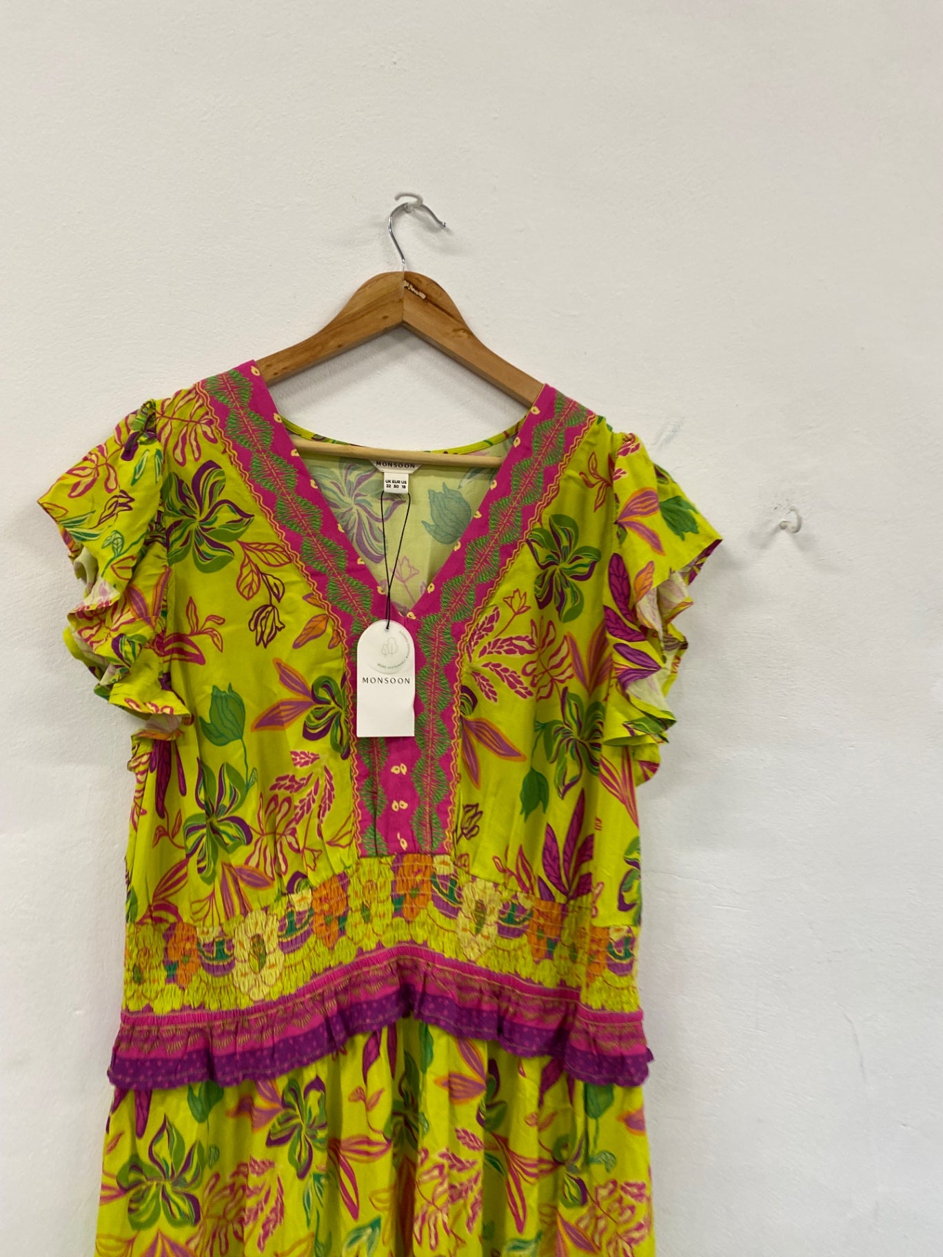 Fabulous Monsoon beach tropical romantic Dress UK22 Yellow CC001