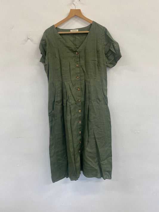 Fabulous Woollovers Linen Lidaxi shirt Dress Uk16 Khaki SM467