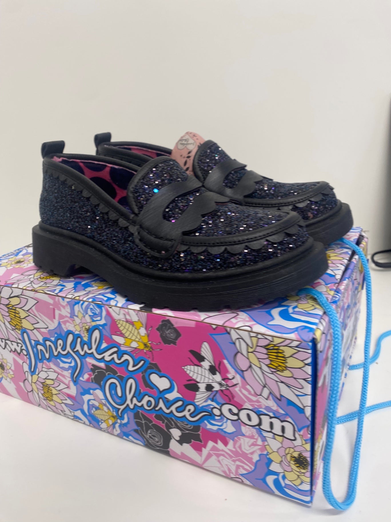 Fabulous Irregular Choice Loafers UK4 Black Glitter CC001
