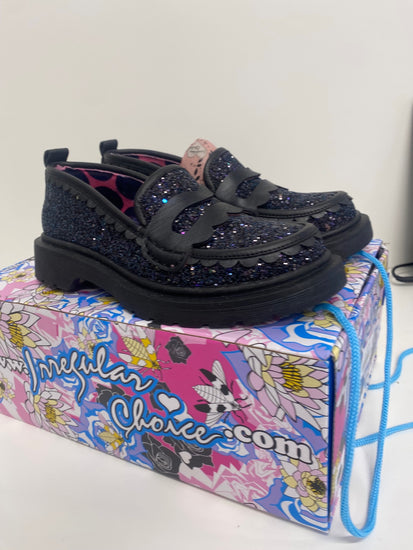 Fabulous Irregular Choice Loafers UK4 Black Glitter CC001