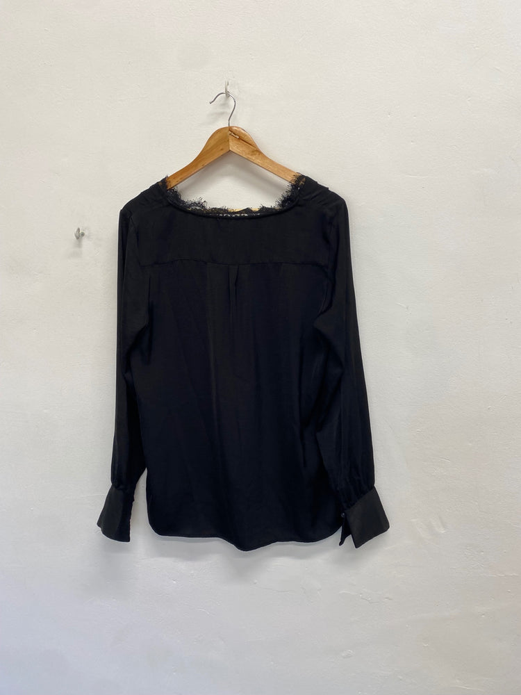 Fabulous rosemunde Copenhagen Blouse UK 14 Black lace trim EP468