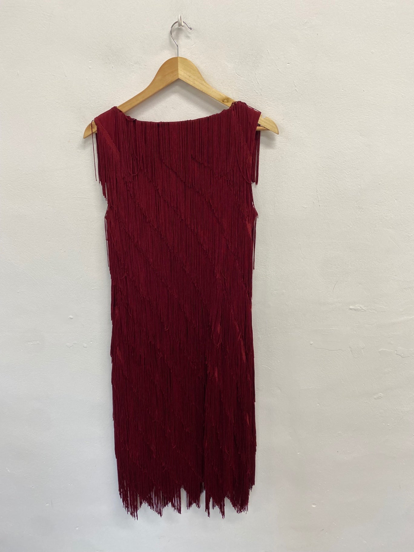 Fabulous Phase Eight fringe Kacy Midi Dress UK 14 Burgundy EP468