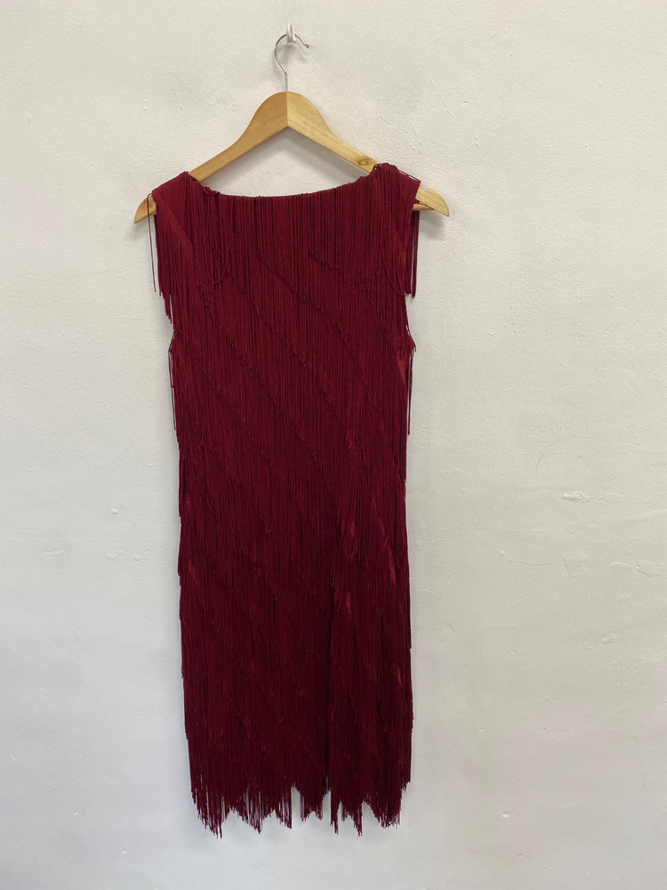 Fabulous Phase Eight fringe Kacy Midi Dress UK 14 Burgundy EP468