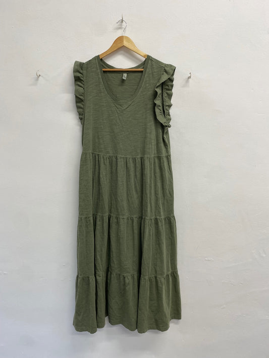 Fabulous And or John lewis tiered Maxi Dress UK 16 Olive green EP468