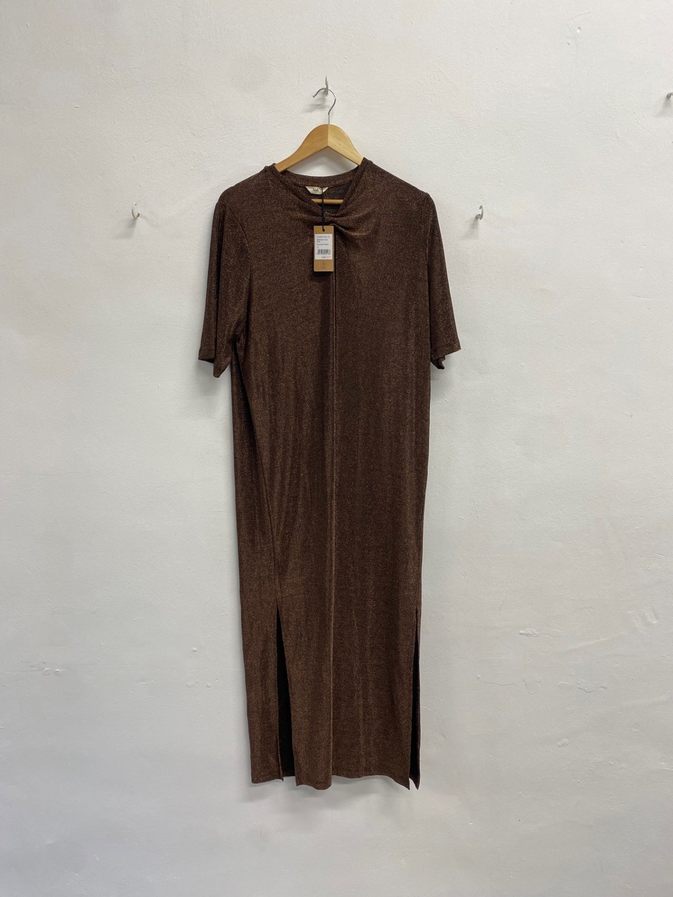 Fabulous Reiss Dress UK 12 Brown metallic glitter maxi T-shirt dress EP468