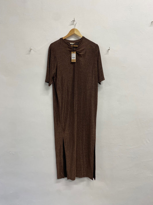 Fabulous Reiss Dress UK 12 Brown metallic glitter maxi T-shirt dress EP468