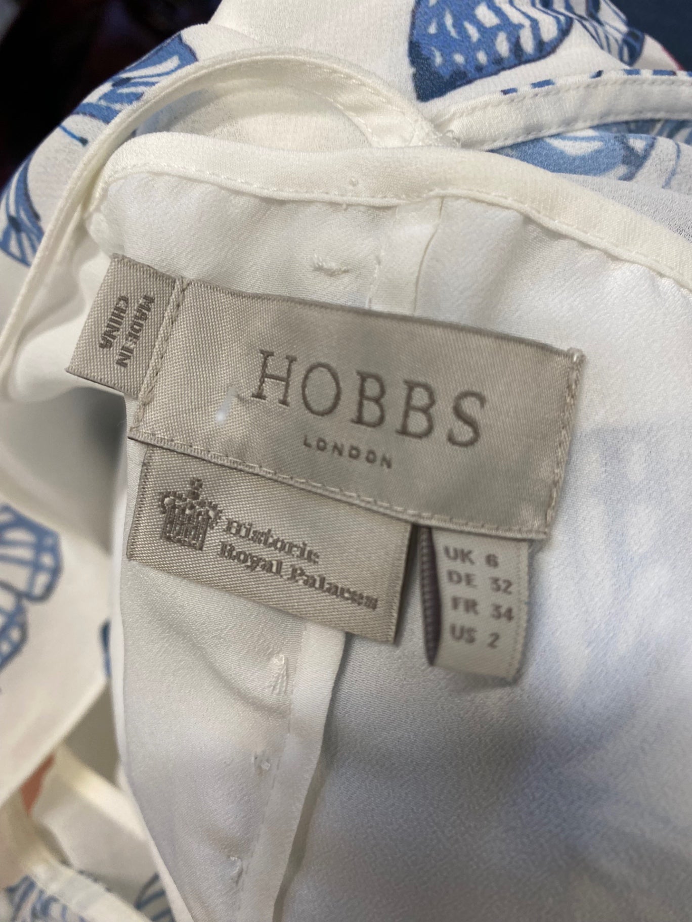 Fabulous Hobbs gardenia pleated Dress Uk 6 White blue botanical KH001