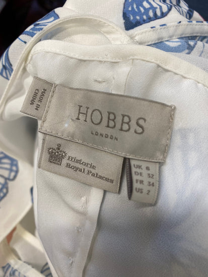 Fabulous Hobbs gardenia pleated Dress Uk 6 White blue botanical KH001