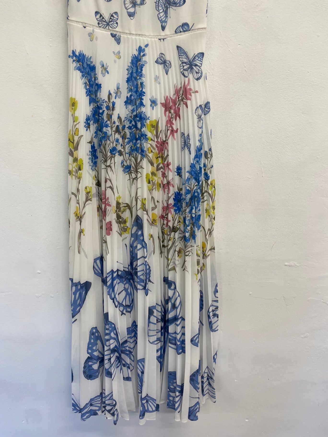 Fabulous Hobbs gardenia pleated Dress Uk 6 White blue botanical KH001