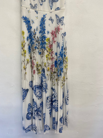 Fabulous Hobbs gardenia pleated Dress Uk 6 White blue botanical KH001