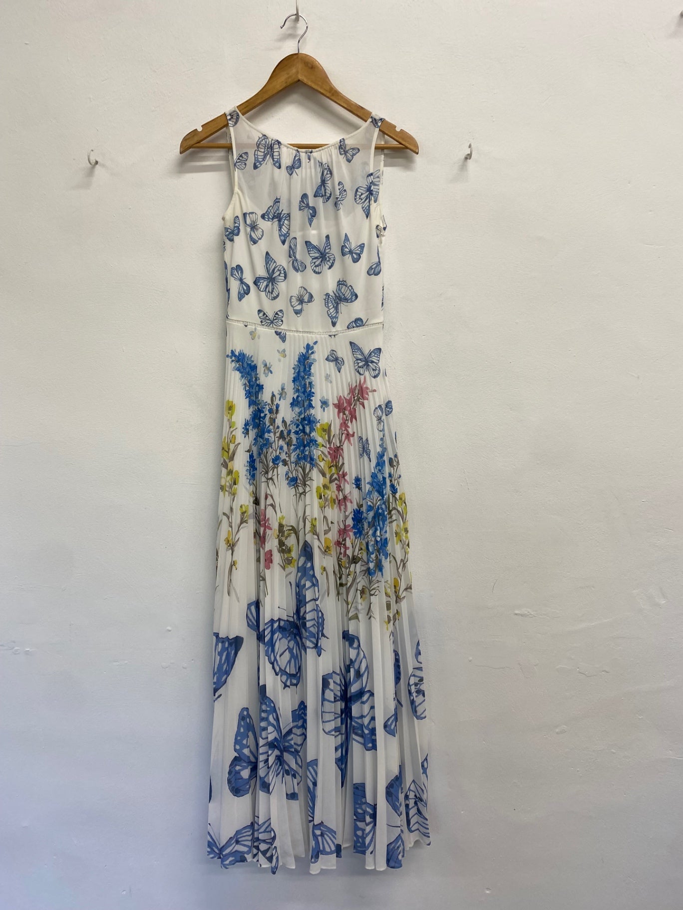 Fabulous Hobbs gardenia pleated Dress Uk 6 White blue botanical KH001