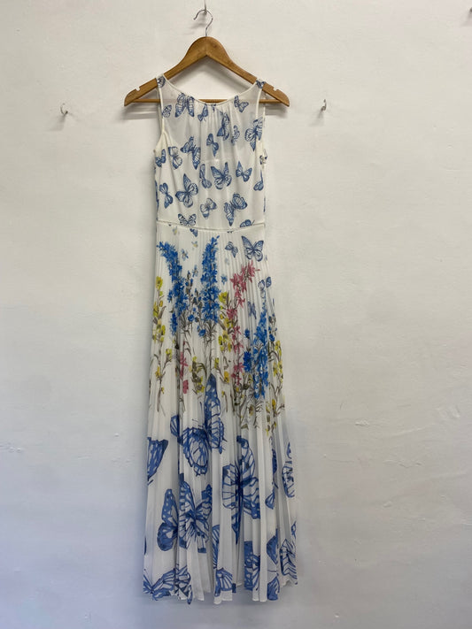 Fabulous Hobbs gardenia pleated Dress Uk 6 White blue botanical KH001