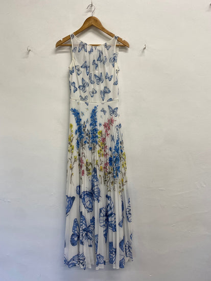 Fabulous Hobbs gardenia pleated Dress Uk 6 White blue botanical KH001