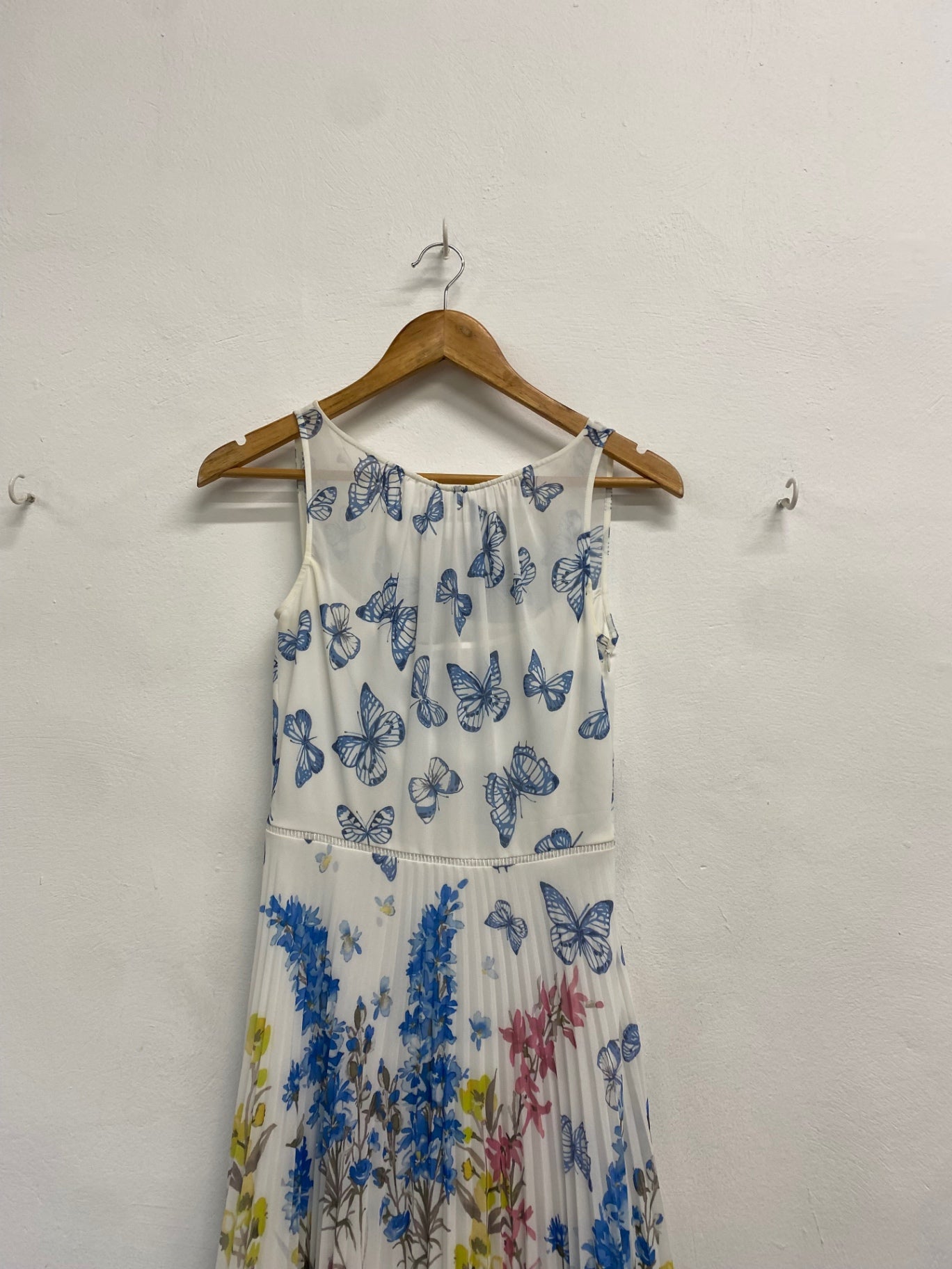 Fabulous Hobbs gardenia pleated Dress Uk 6 White blue botanical KH001