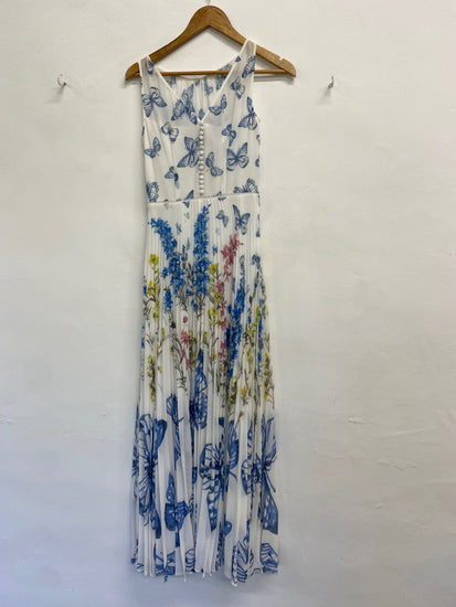 Fabulous Hobbs gardenia pleated Dress Uk 6 White blue botanical KH001