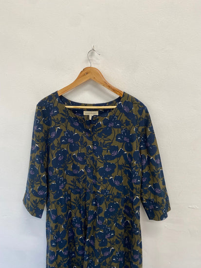 Fabulous Seasalt Dress UK 18 Khaki navy floral millgrain JC470