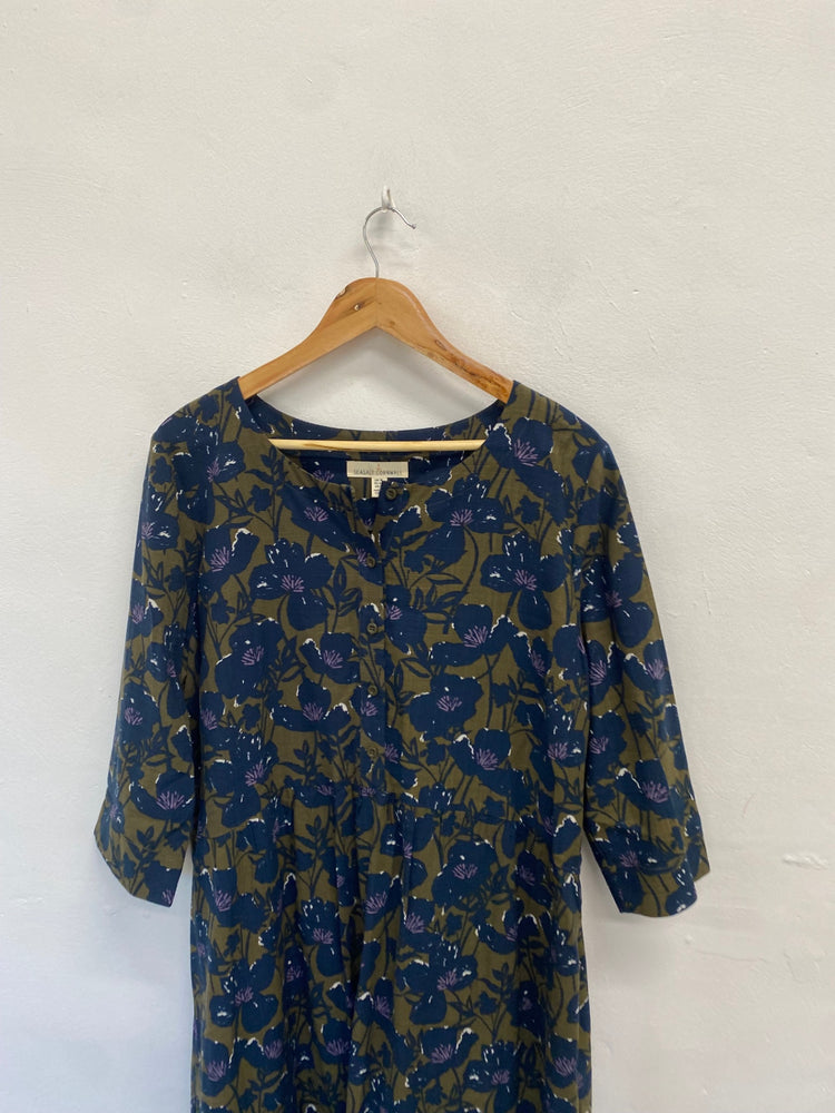 Fabulous Seasalt Dress UK 18 Khaki navy floral millgrain JC470