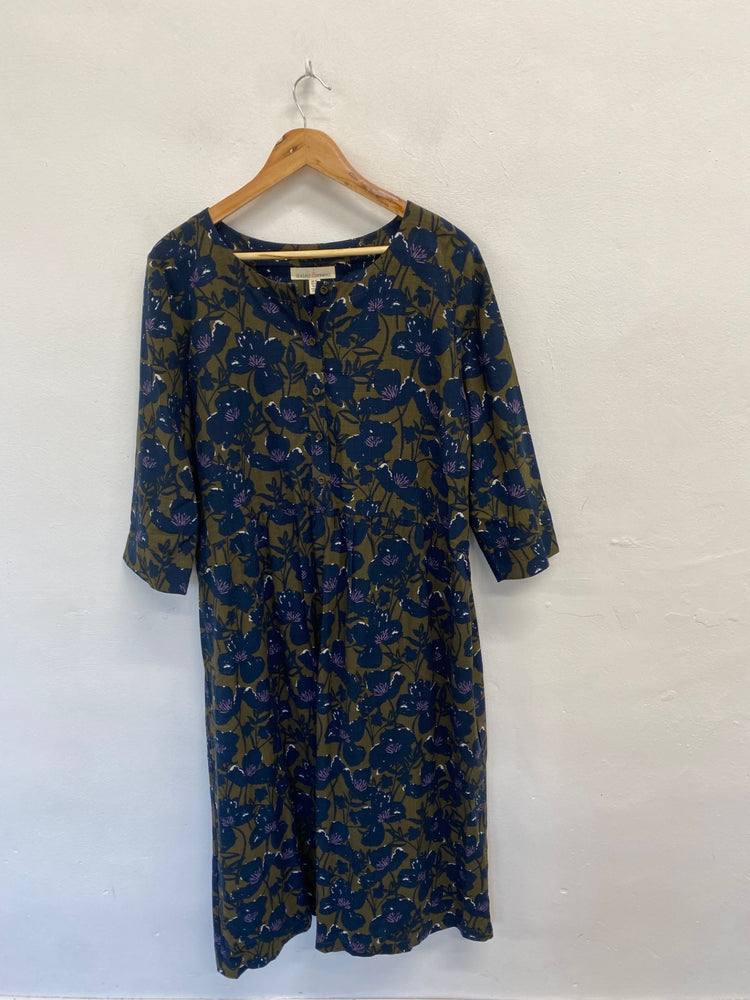 Fabulous Seasalt Dress UK 18 Khaki navy floral millgrain JC470