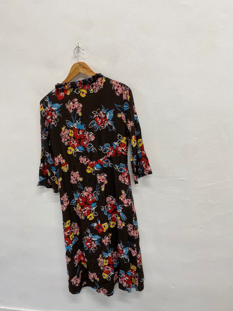 Fabulous Boden Dress UK 16 Brown pink floral JC470