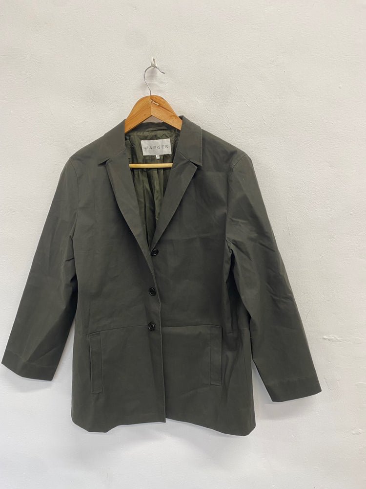 Fabulous JAEGER Blazer UK 14 Khaki longline cottage country JC470