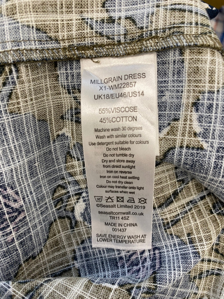 Fabulous Seasalt Dress UK 18 Khaki navy floral millgrain JC470