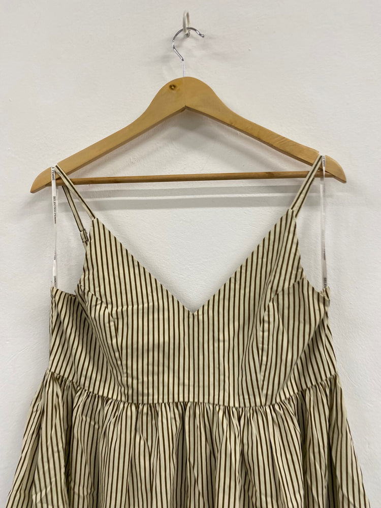 Fabulous Selected Femme striped Maxi Dress UK10 Beige & olive MB472