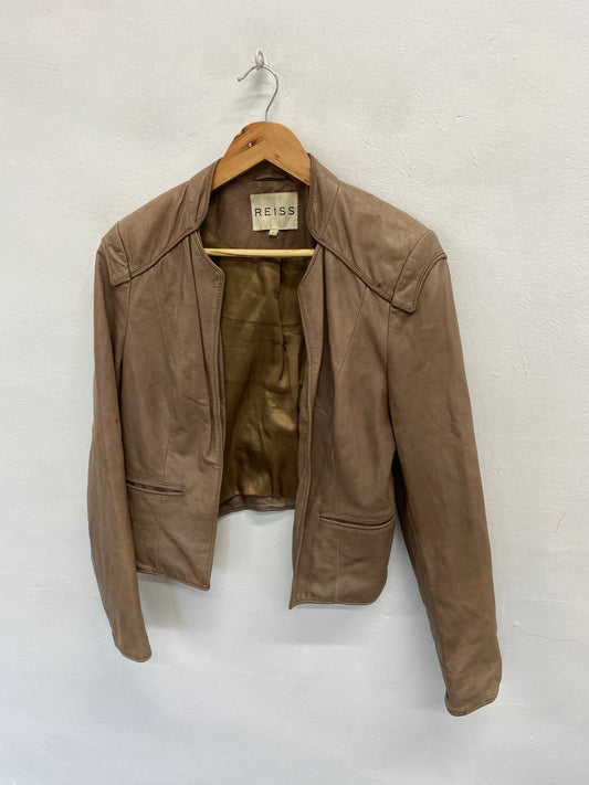 Fabulous REISS milly leather Jacket marked UK S Beige MB472