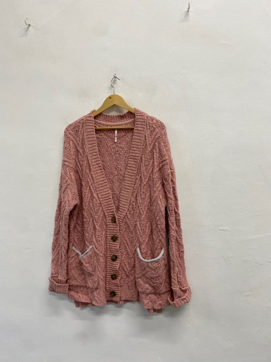 Fabulous Free people Montana knit Cardigan UK S Pink KB474