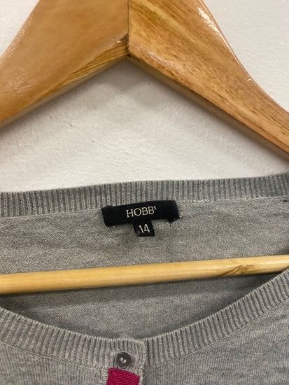 Fabulous Hobbs silk blend Cardigan UK14 Grey & pink Classic LM004