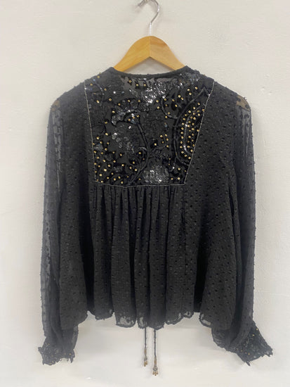 Fabulous Zara sequin open top jacket UkM Black Semi sheer KB474