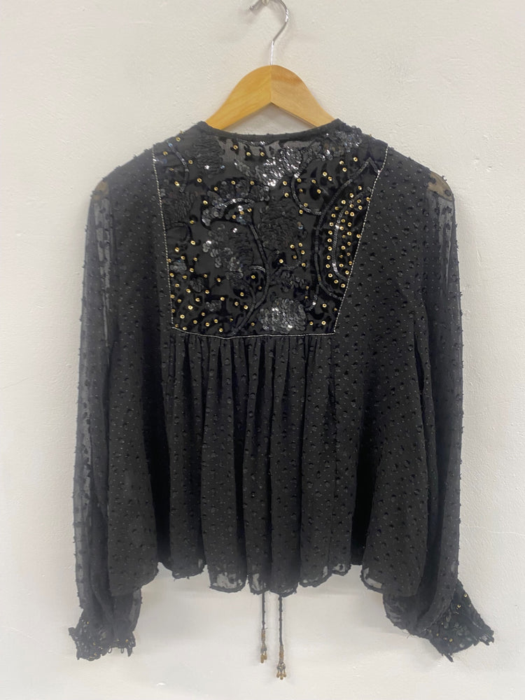 Fabulous Zara sequin open top jacket UkM Black Semi sheer KB474
