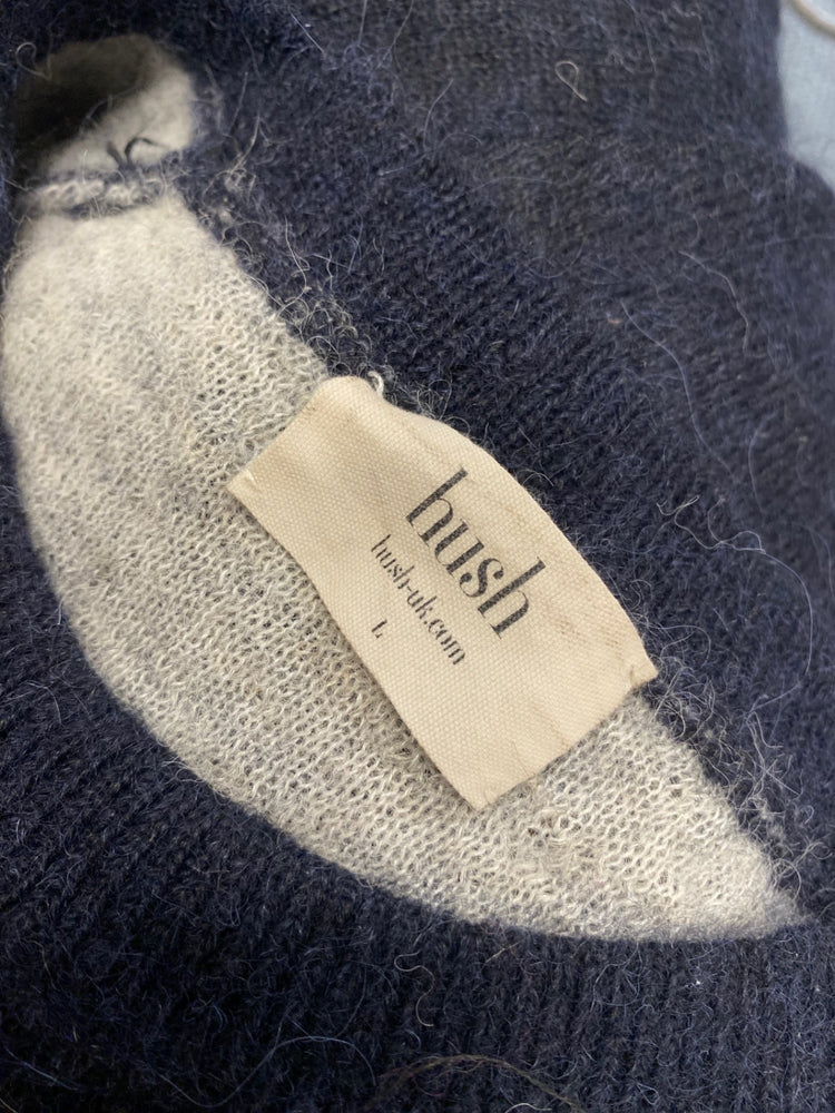 Fabulous Hush tiger alpaca Sweater UK L Navy grey LM004