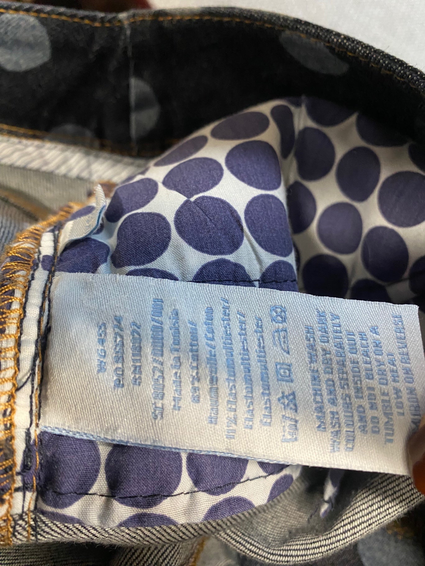 Fabulous Boden denim midi Skirt UK 16 Navy spotted LM004