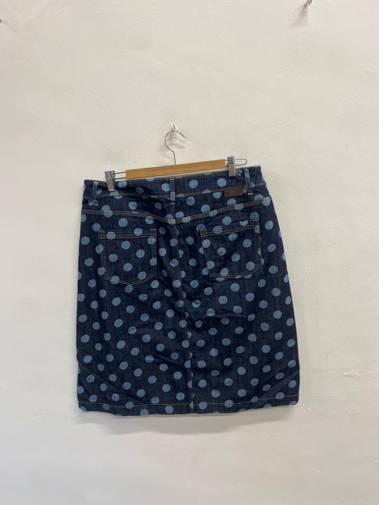 Fabulous Boden denim midi Skirt UK 16 Navy spotted LM004