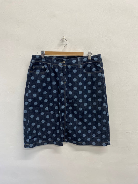 Fabulous Boden denim midi Skirt UK 16 Navy spotted LM004