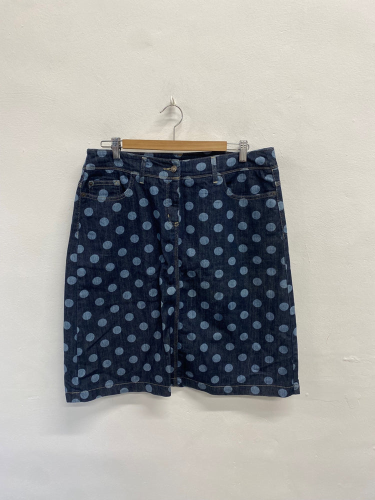 Fabulous Boden denim midi Skirt UK 16 Navy spotted LM004