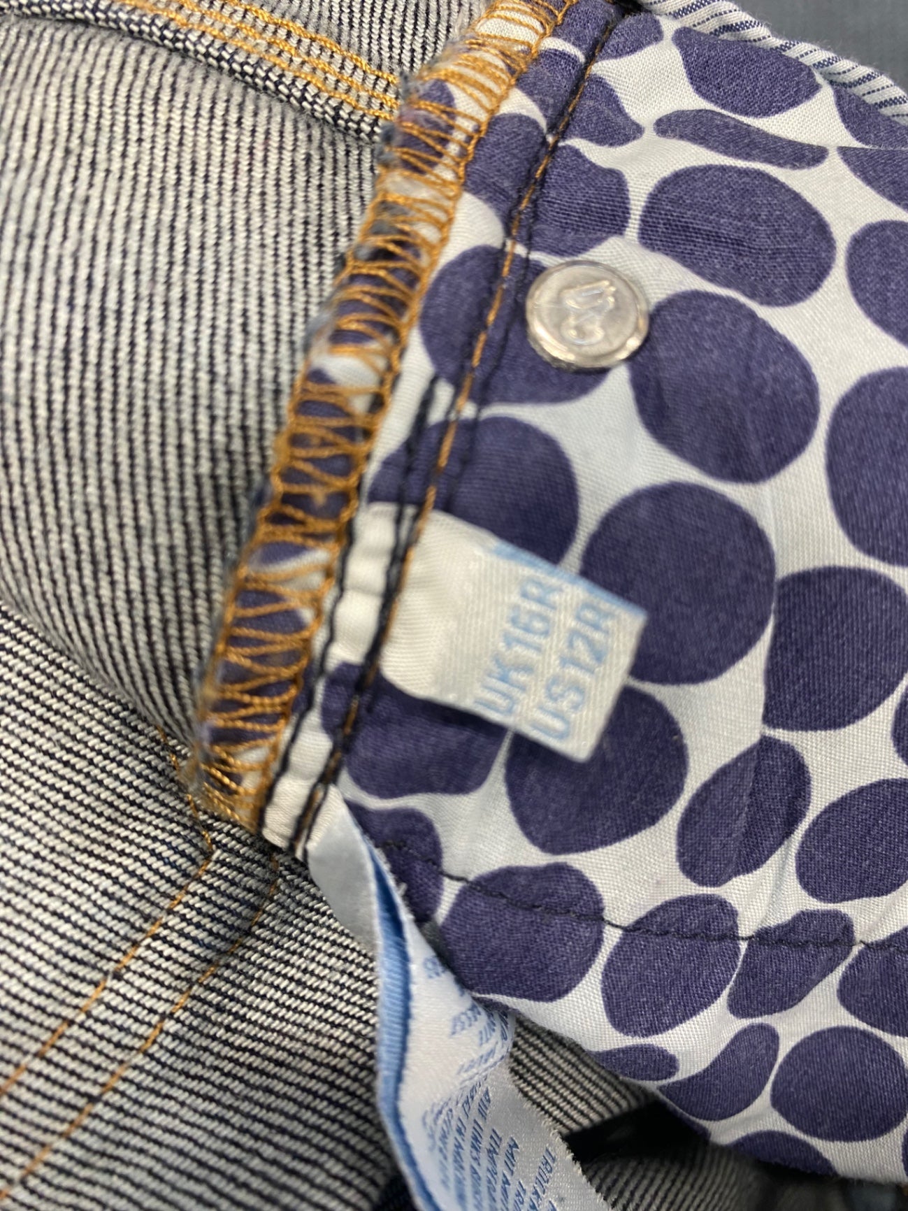 Fabulous Boden denim midi Skirt UK 16 Navy spotted LM004